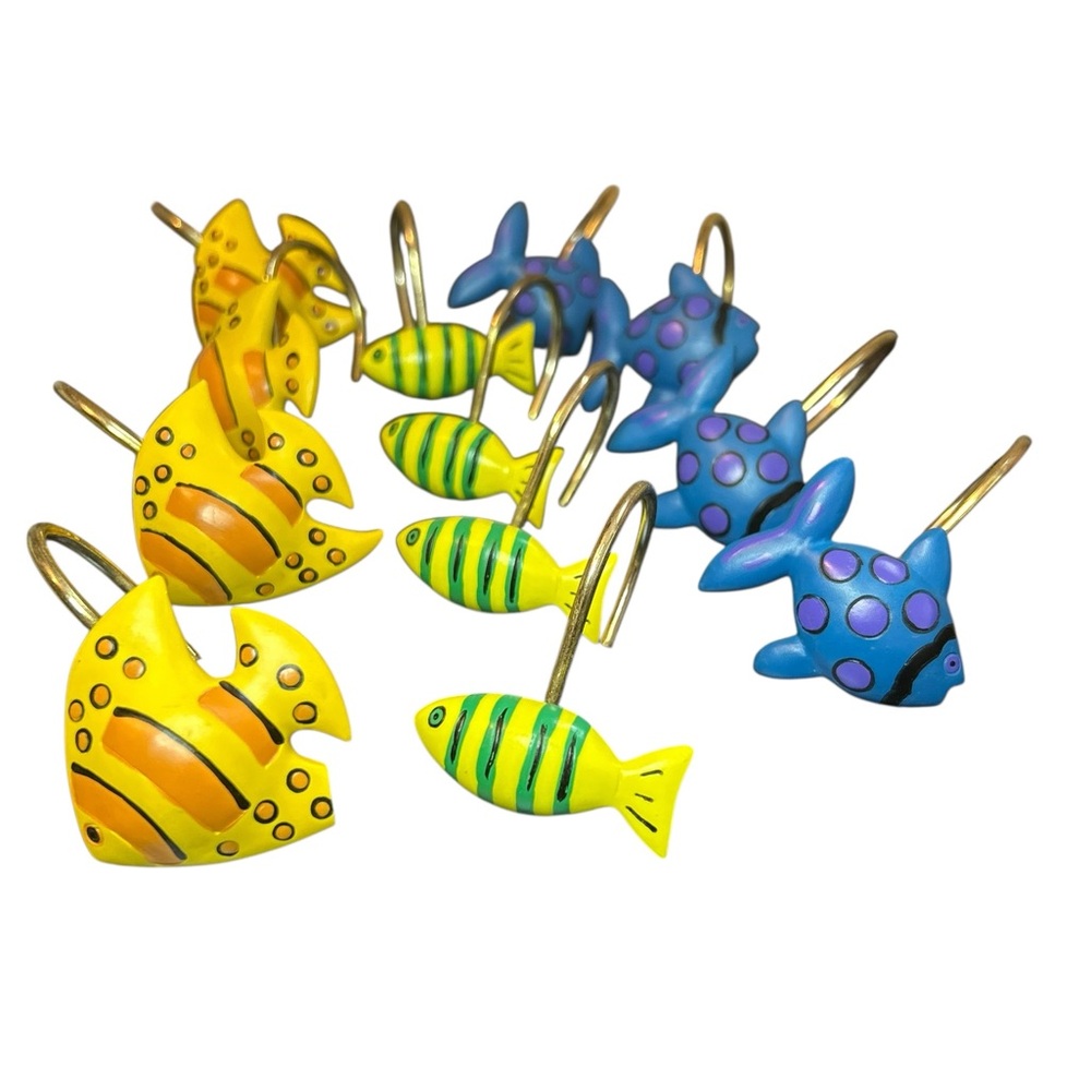 Set Of 12 Tropical Fish Shower Curtain Hooks Ocean Beach‎ Sea Nautical Bathroom